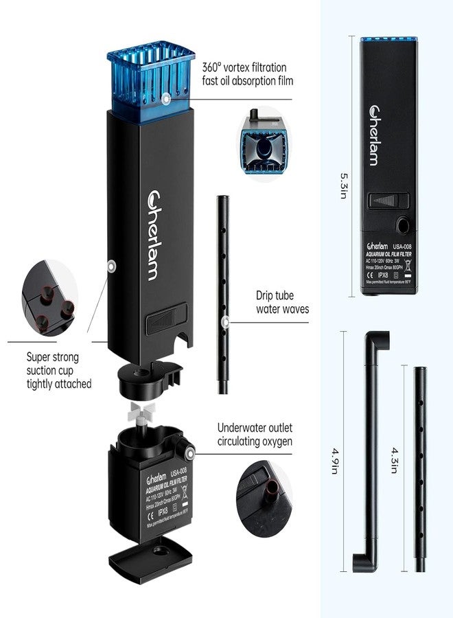 VAYINATO CHERLAM 3 in 1 Aquarium Oil Skimmer, Aquarium Surface Protein Skimmer,3W Fish Tank Protein Skimmer for Sea and Fresh Water, Internal Filter Wall Mounted Fish Tank Surface Protein Skimmer - Image 5